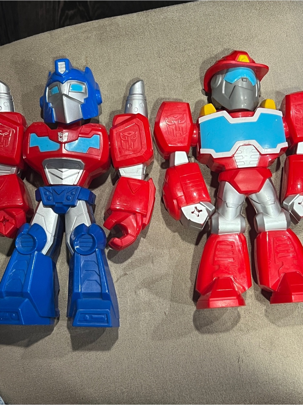 (2) Transformers 10 inch Rescue Bots Optimus Prime Heatwave The Fire-Bot Figure